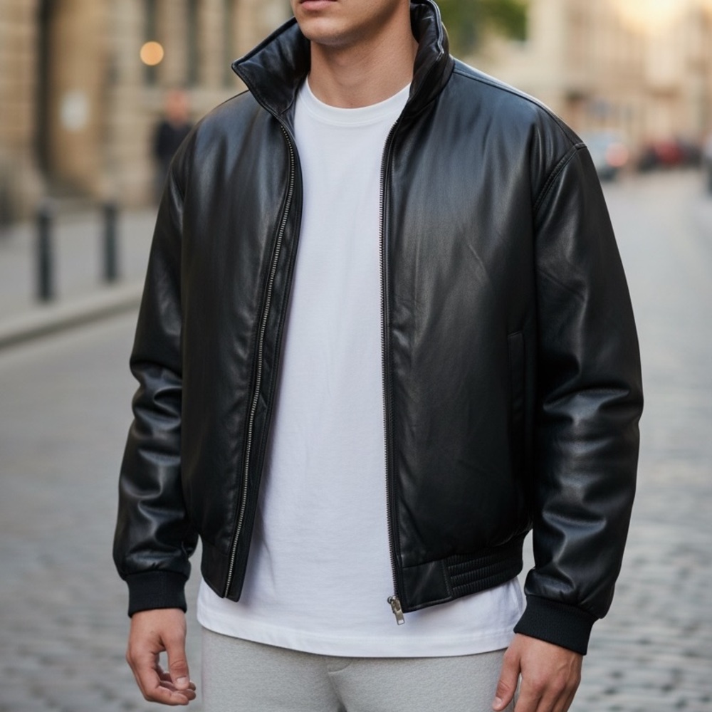 Zara Faux Leather Black Bomber Jacket - Picture 3 of 9